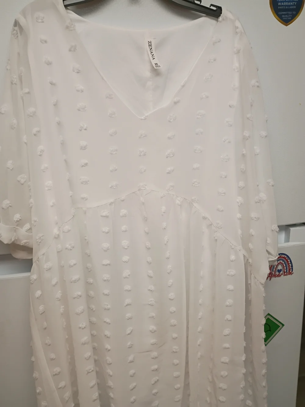 Zenana Outfitters White Textured Dot V-Neck Dress - Picture 3 of 3